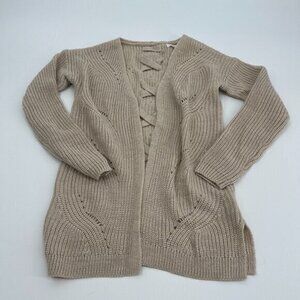 Pink Republic Cardigan Sweater Small Beige Open Front Cable Knit 7 8 Casual New